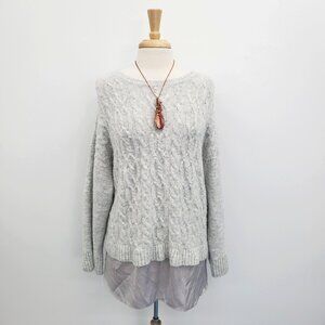 Simply Vera Vera Wang Sweater Womens XL Womens Gray Cable Knit Satin Trim Career